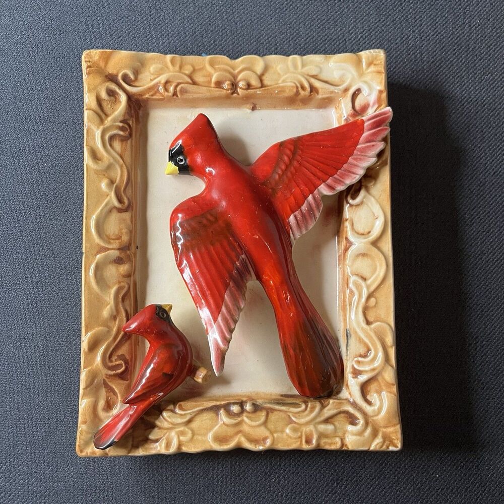 Lipper & Mann Japan Ceramic Cardinal Wall Plaque 3D High Relief Mid Century Rare
